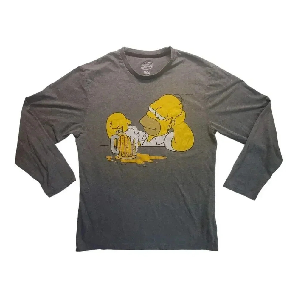 The Simpsons Homer Simpson Beer Graphic Long Sleeve T Shirt Mens Size Large Gray